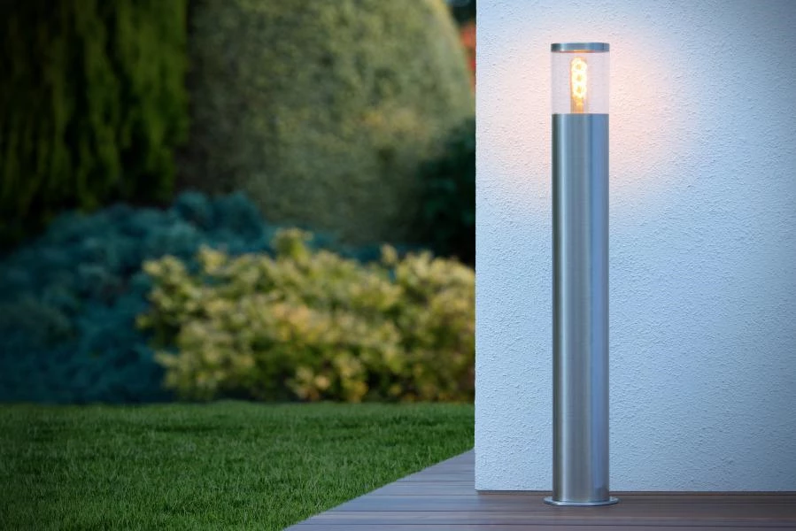 Lucide FEDOR - Bollard light - 1xE27 - IP44 - Satin Chrome - atmosphere 1